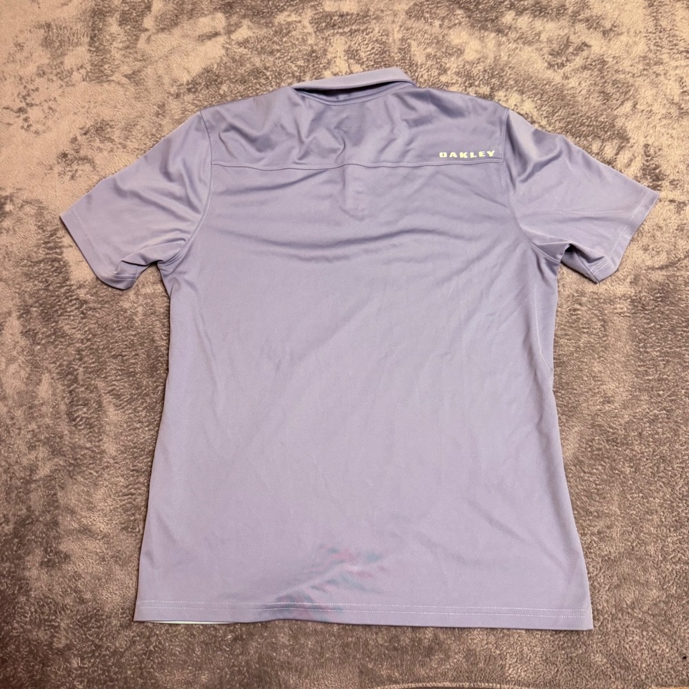 Oakley Mens Golf Polo Shirt Sz M Striped Short Sleeve Performance Gray Blue‎ - Picture 2 of 6